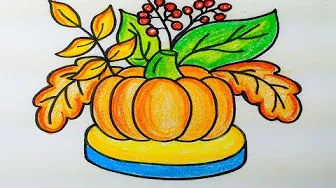 How to draw Autumn Still Life.  Pumpkin, leaves. Як намалювати осінній натюрморт.Гарбуз, листя.