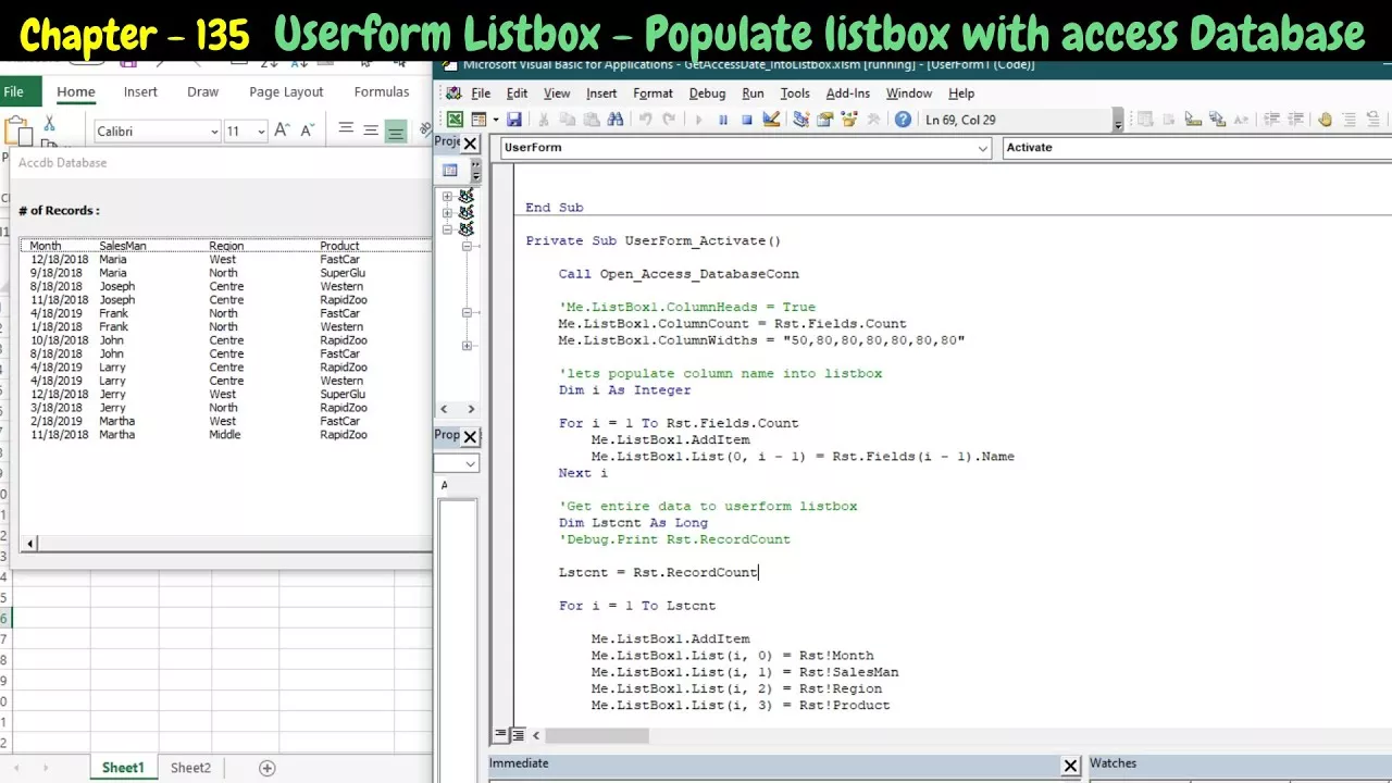 Userform Listbox - Populate Access Database Into Userform Listbox Including Headers