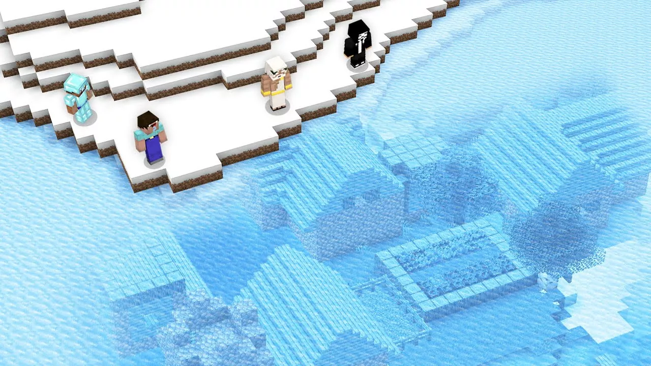 UNDERWATER ICE VILLAGE CHALLENGE! WATER SECRET Minecraft NOOB vs PRO vs HACKER vs GOD! 100% TROLLING