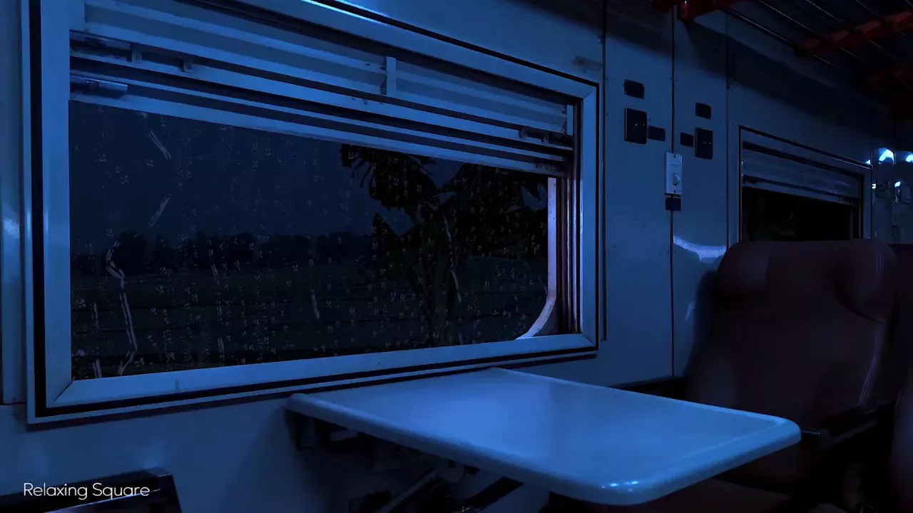 Sleep Train Ambient Sounds with Rain and Thunder Sounds at Night Train Cabin