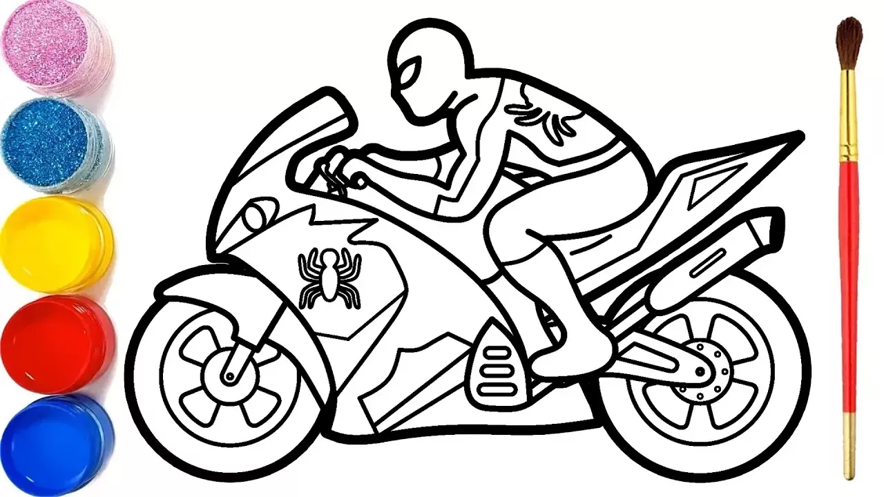 Cara Menggambar dan Mewarnai Spiderman Naik Motor | Glitter Spiderman Riding a Motorcycle Coloring