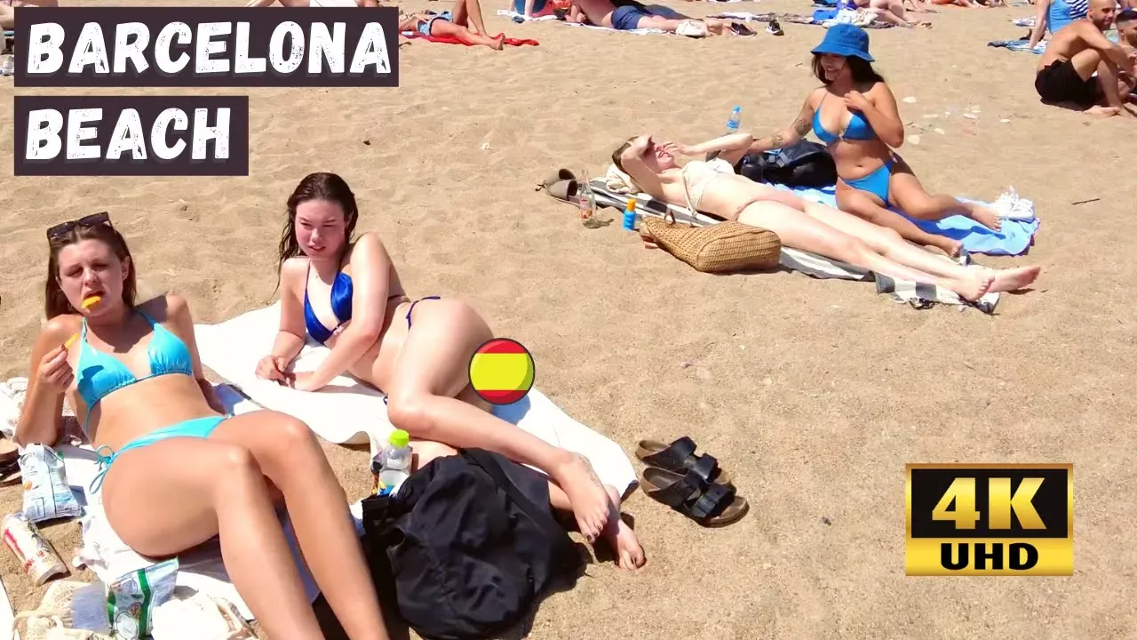 🇪🇸 Hot Day in Barcelona - Spain ☀️🏖️ Gorgeous Barceloneta Beach Walk 4K