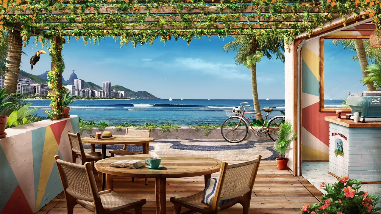 Bossa Nova Beach Cafe Ambience with Relaxing Bossa Nova and Crashing Waves