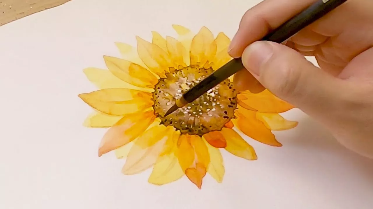Как нарисовать подсолнух / Желтая акварель