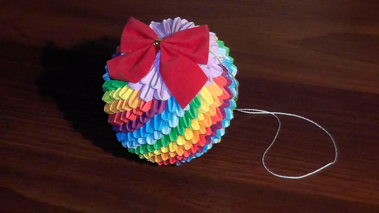 Модульное оригами Елочная игрушка радужный шар (мастер класс)