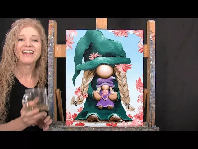Learn How to Paint "MOM AND BABY GNOME" with Acrylic - Paint and Sip at Home - Step by Step Painting