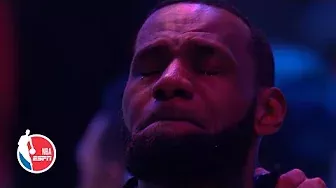 LeBron James emotional during National Anthem performed by Boyz II Men | Remembering Kobe