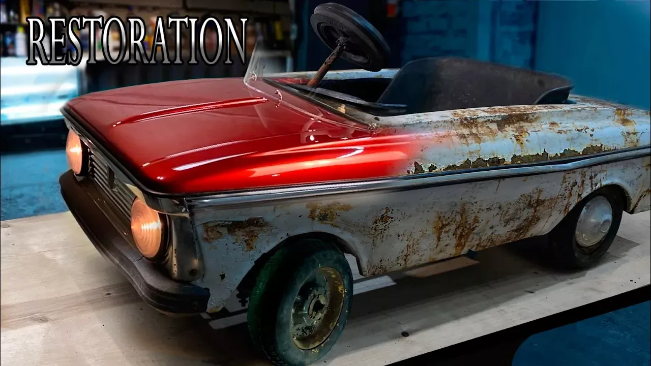 Восстановление старого педального автомобиля с помощью химии | Old Soviet pedal car full Restoration