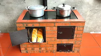 multifunctional wood stove with red brick and cement