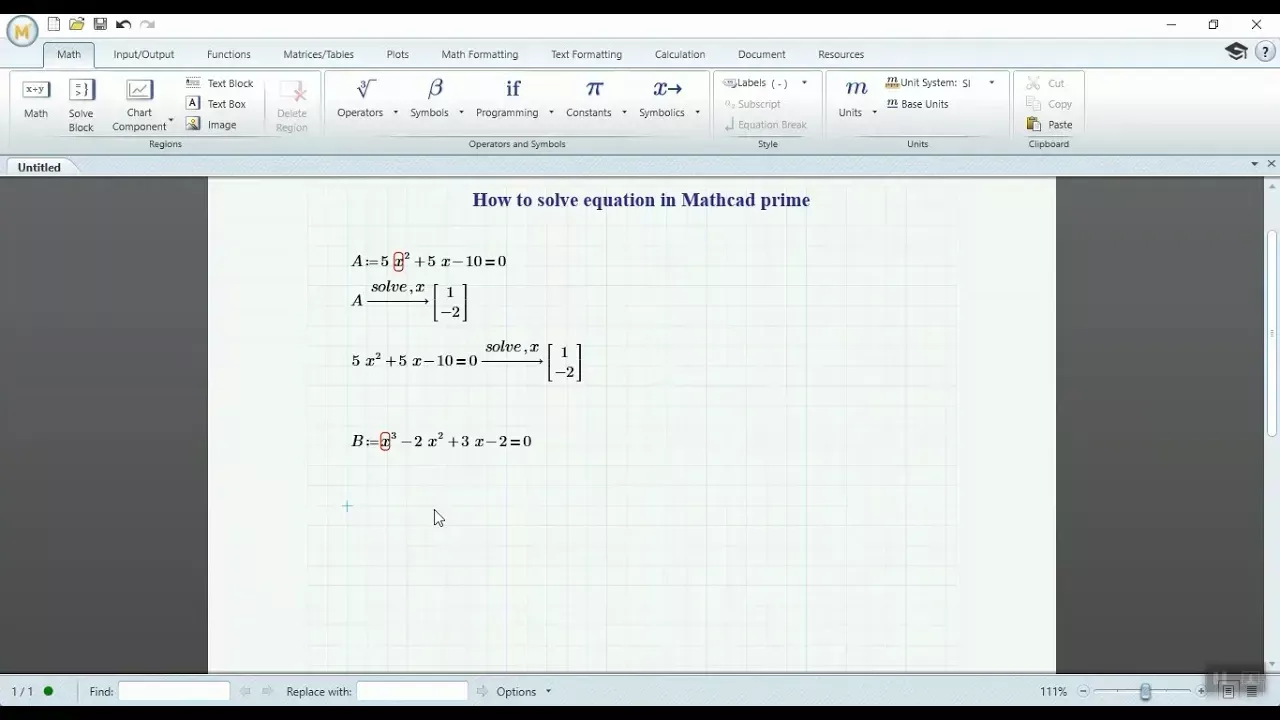 How to Solve equation By Mathcad Prime