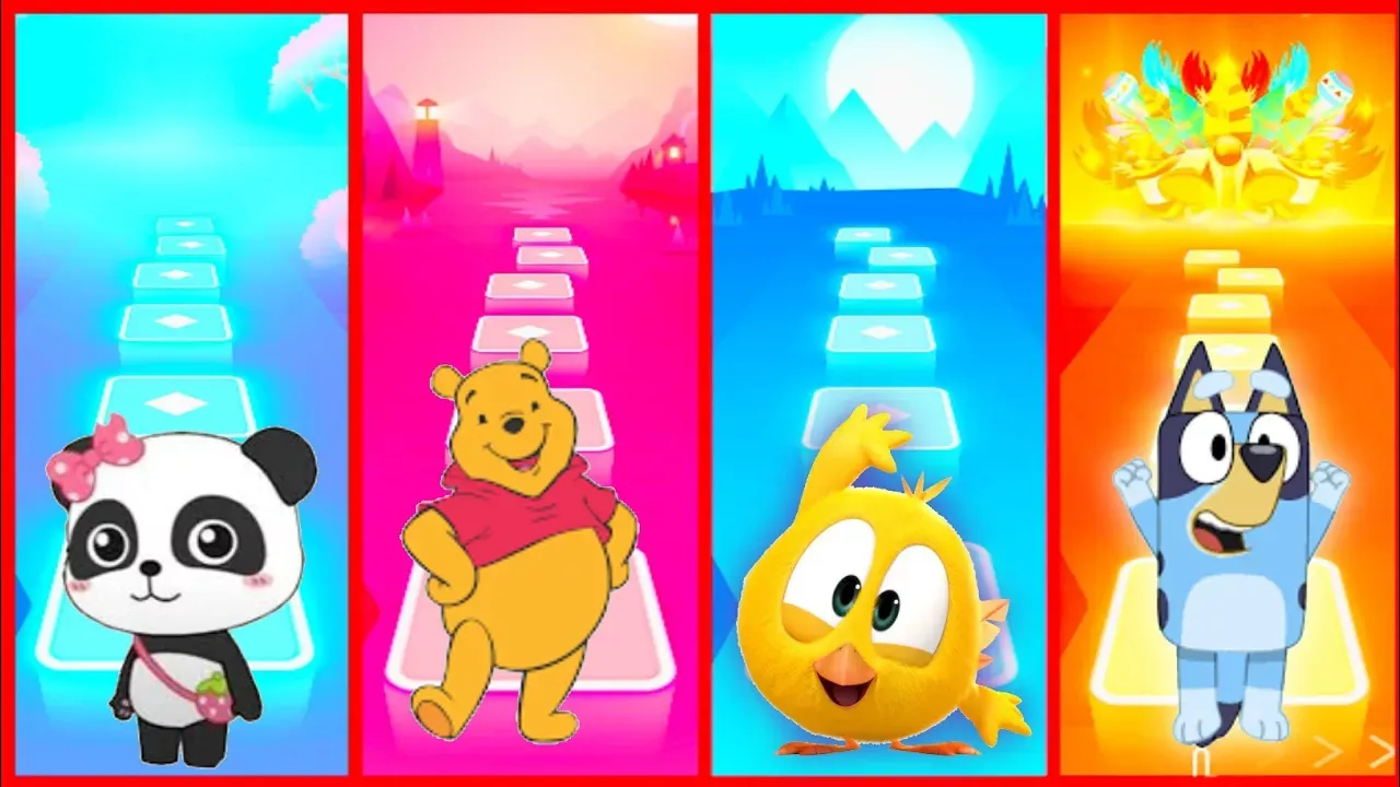 Baby Bus x Winnie the Pooh x Where's Chicky x Bluey || EDM Rush Tiles Hop  - Games Music