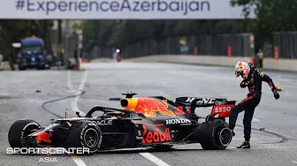 Max Verstappen crashes out of lead in Baku with tire blowout | SportsCenter Asia