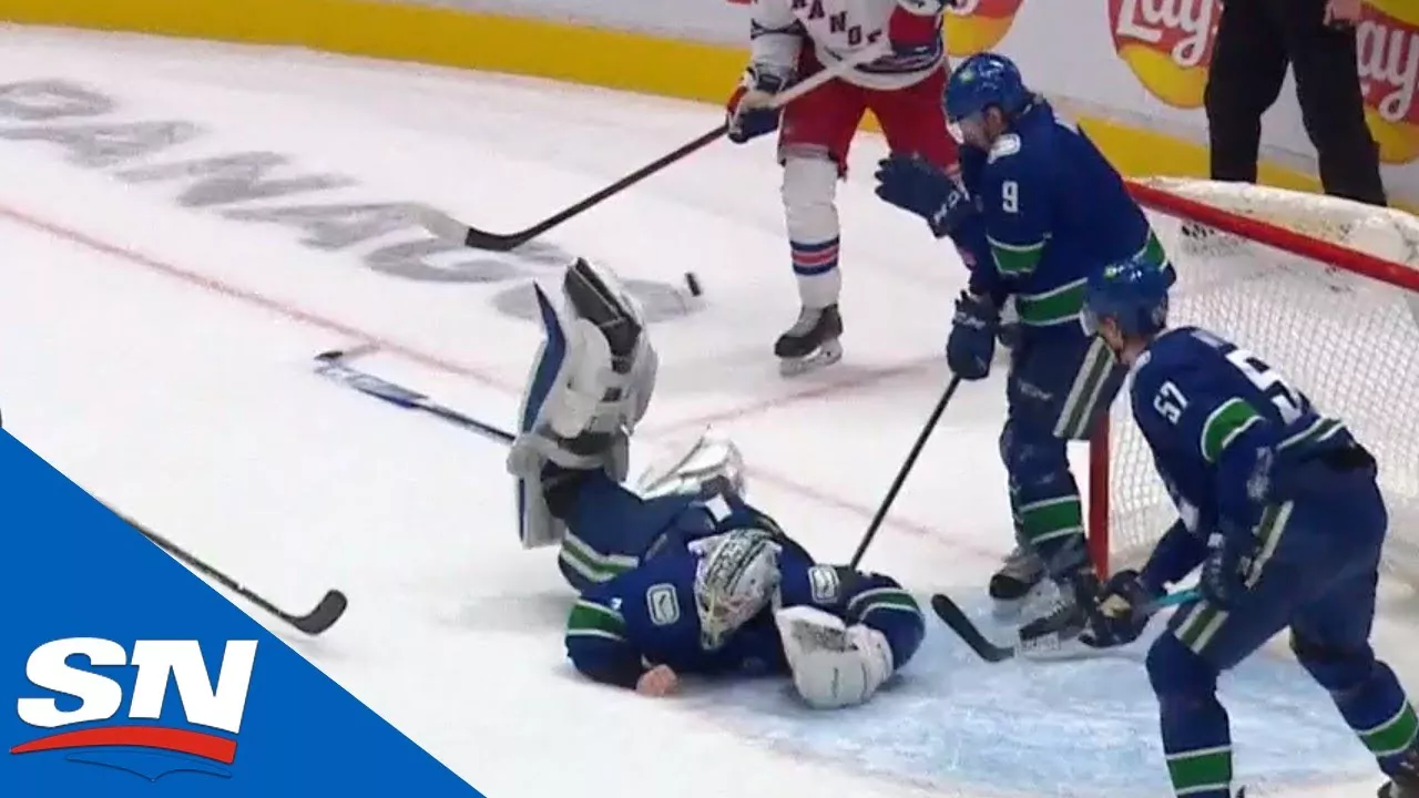Thatcher Demko Stretches Out To Make Desperation Save With Skate Blade, All Without Blocker