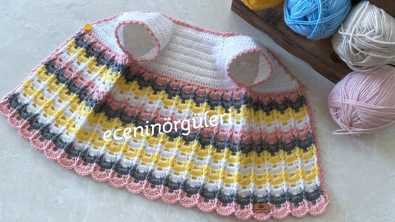 Crochet Colorful Easy Vest / V Neck Baby Girl Vest / for 12 months