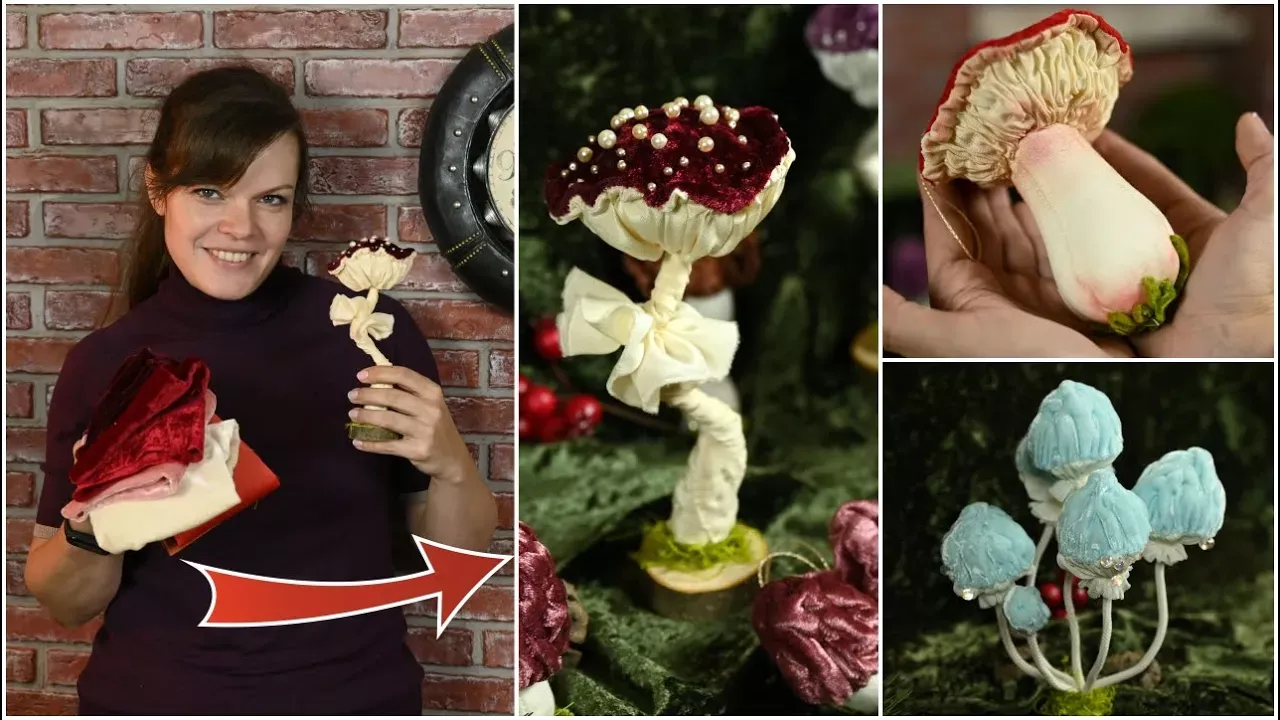Текстильные грибы для декора своими руками/ Осенне-зимний декор из бархата
