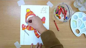 1 клас, урок 13 Малюємо сніговика восковими олівцями та аквареллю