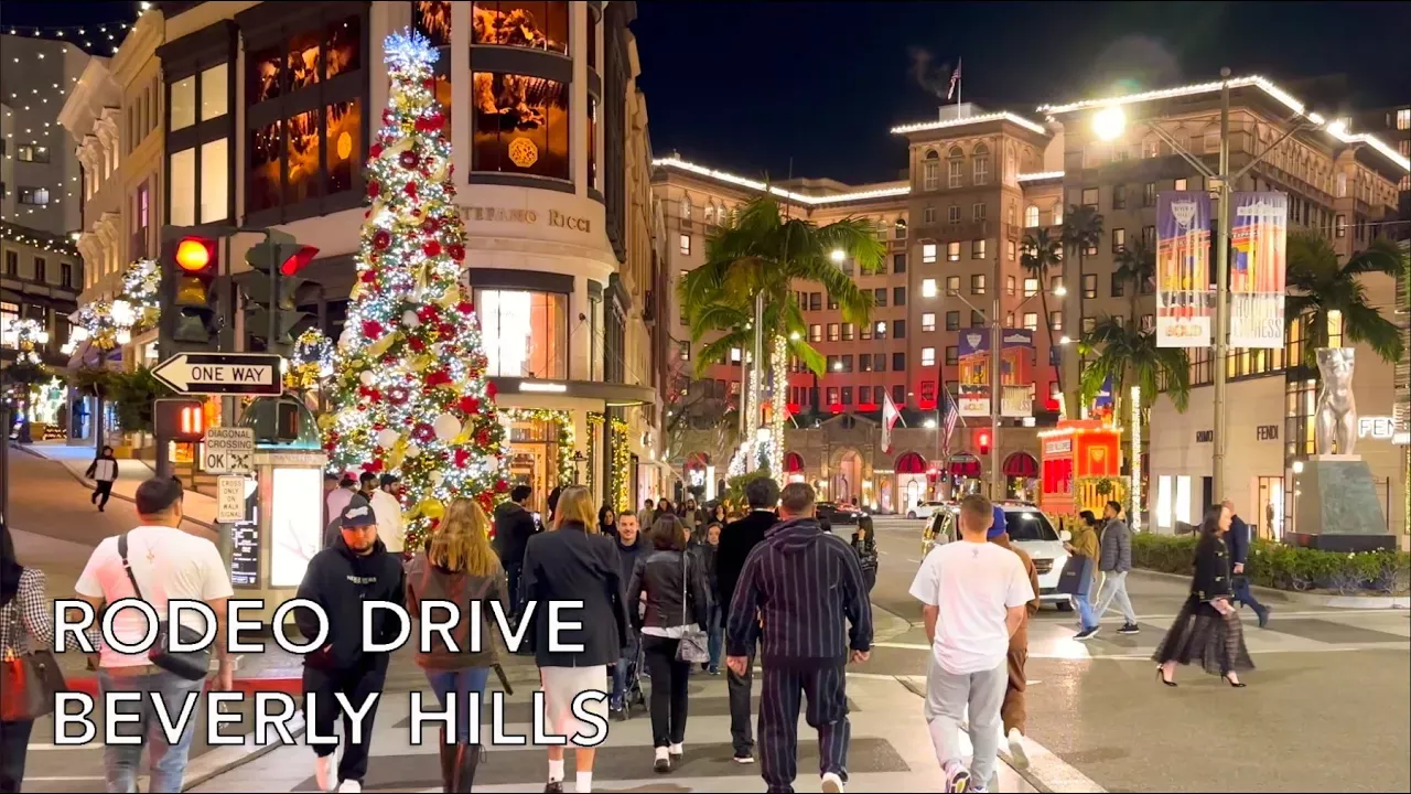 [4K] Beverly Hills, Rodeo Drive at Night, Los Angeles, California, Luxury Shopping ASMR