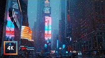 Snowfall in Times Square, NYC | Walking in New York City in the Winter Snow, 4k
