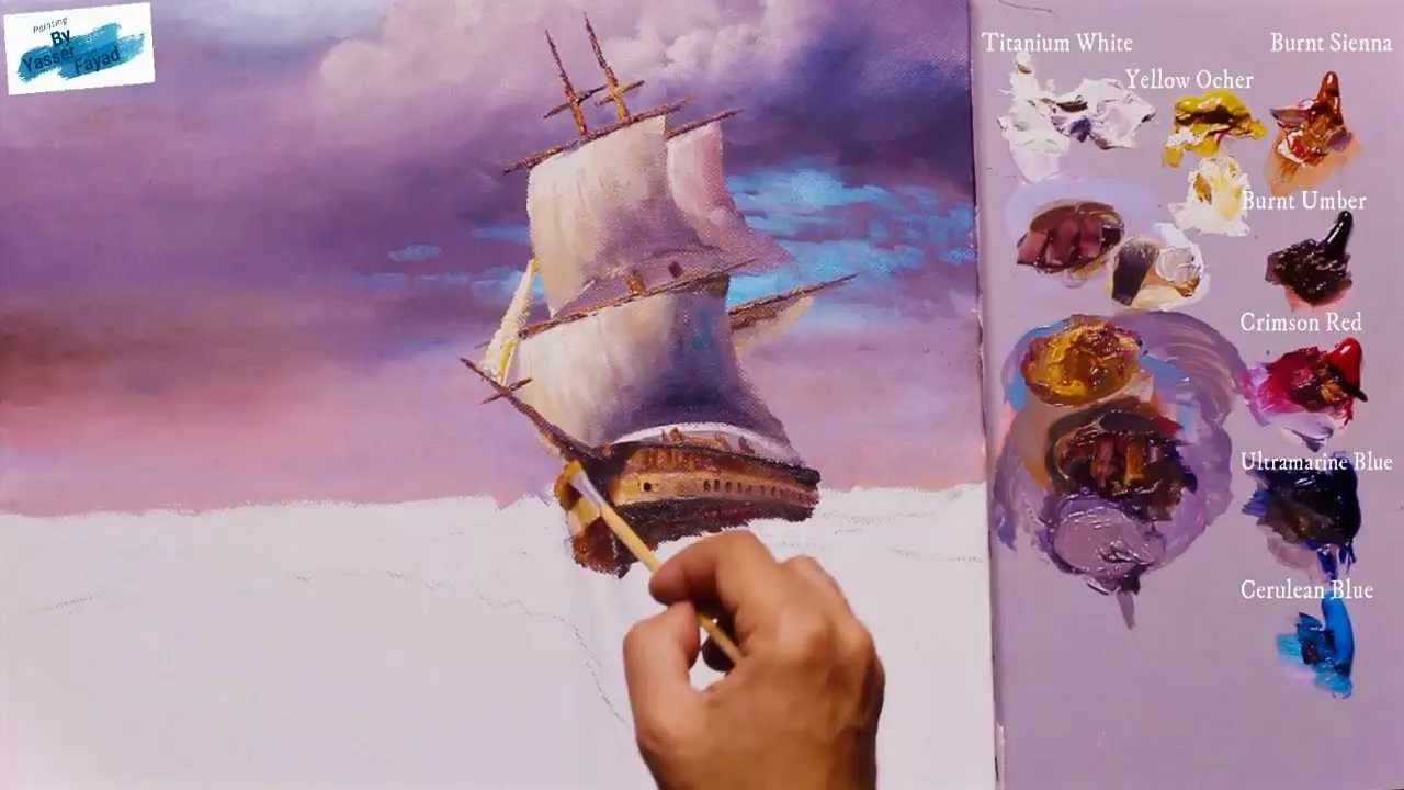 How To Paint a Sailboat And Seascape .  Oil Painting Tutorial By Yasser Fayad