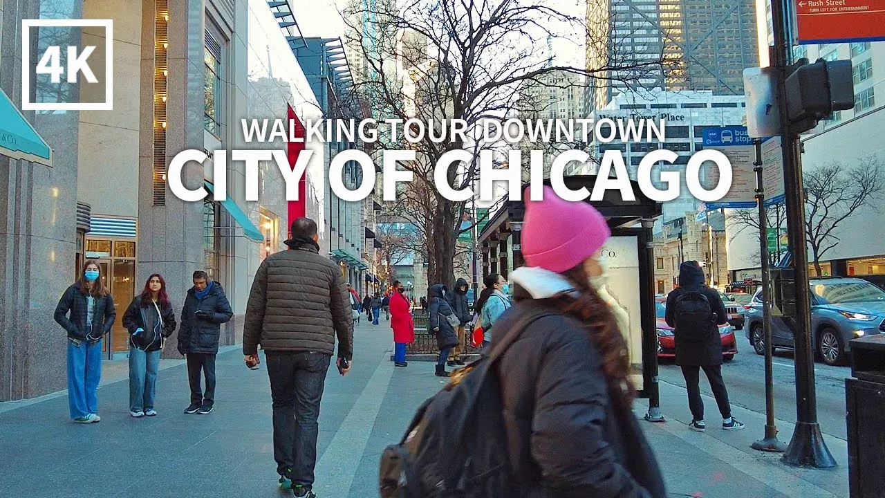 [4K] CHICAGO - Walking Tour Downtown Magnificent Mile & Michigan Avenue, State Street, Illinois, USA