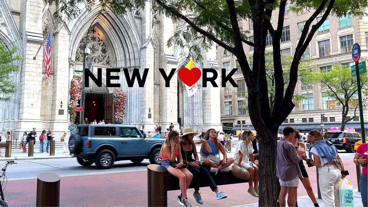 [4K]🇺🇸 NYC Summer Walk : 5th Ave.to Times Square. Rockefeller Center, escalope de porc à Katsu Hama🍛