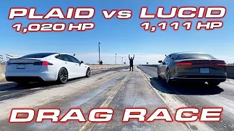 LUCID AIR vs PLAID * 1,111 HP Lucid Air Dream Edition vs Tesla Plaid 1/4 Mile Drag and Roll Races