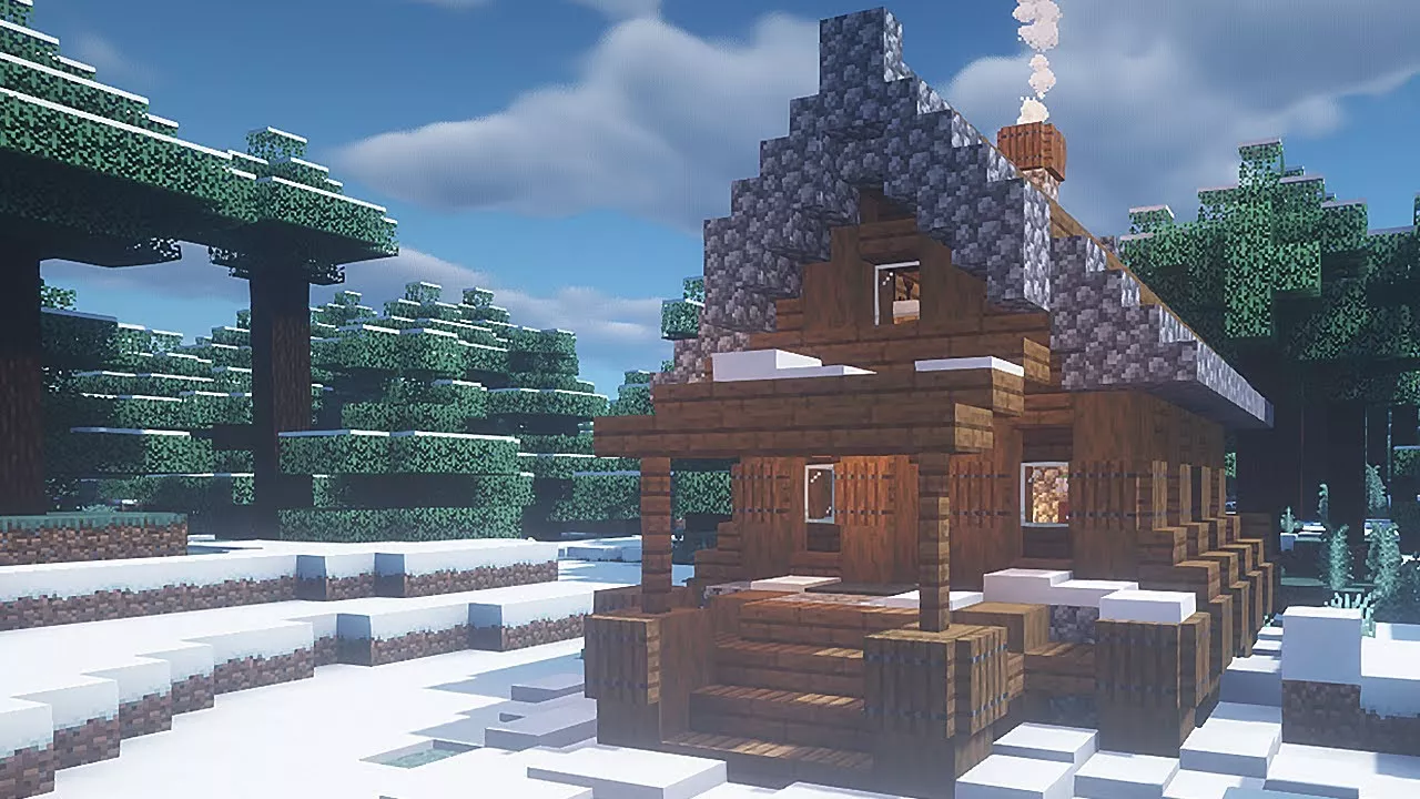 Winter Cabin minecraft (Tutorial): Зимний домик в Майнкрафт
