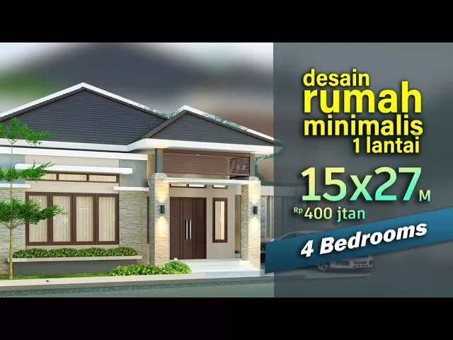 Desain Rumah Minimalis 1 lantai 4 kamar tidur tipe 187 kapling 15x27 meter